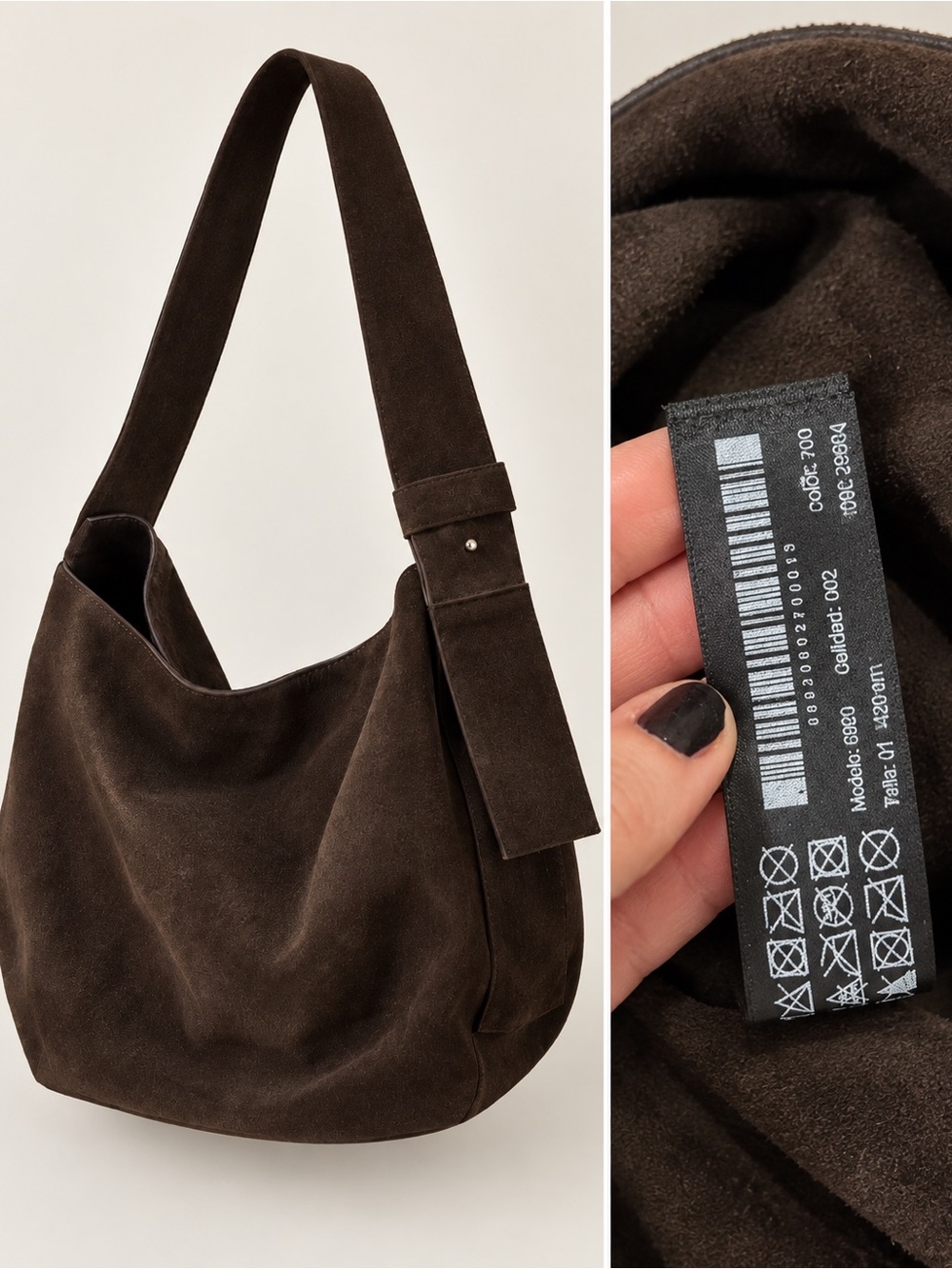 Massimo Dutti Chocolate Brown Suede Slouchy Hobo Shoulder Bag - Picture 2 of 3